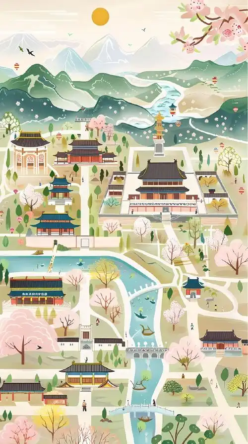 古代城市插画壁纸中国风古城卡通壁纸#最美壁纸