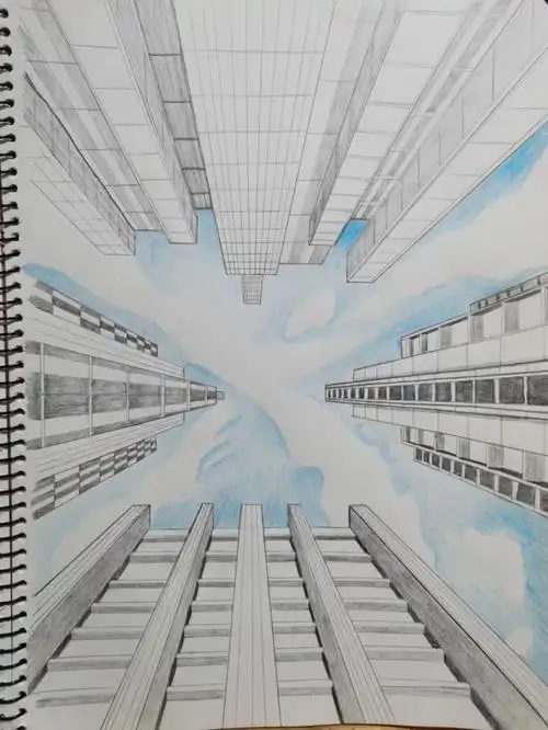 一点透视城市仰视图练习