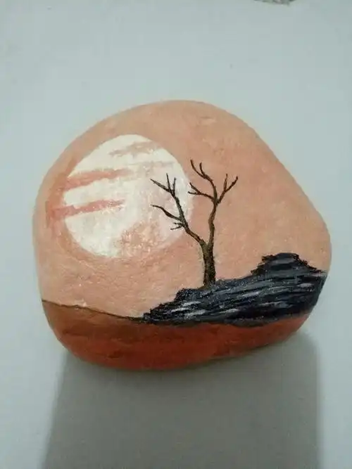 石头画美丽的河岸风景图