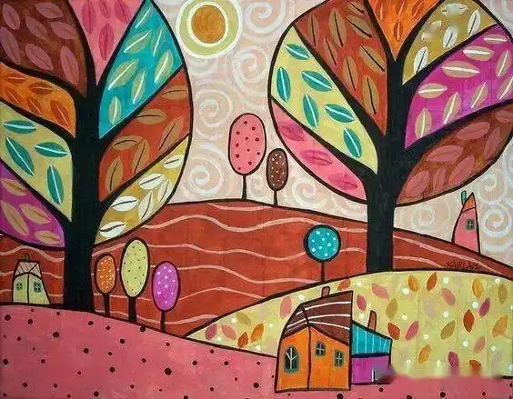 分割重构的表现力漂亮的风景主题色彩装饰画