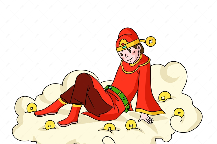 财神爷和云朵手绘插画