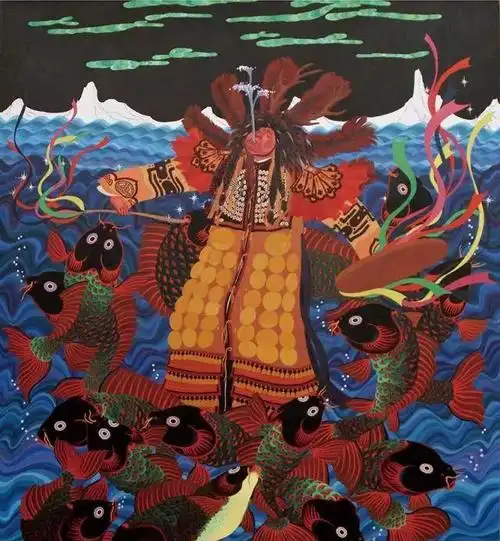 美术专业的满族女孩画的《满族萨满祭祀神话系列》