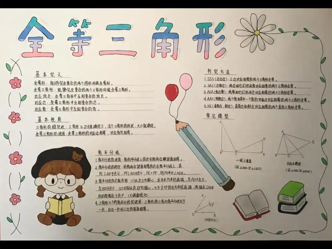 92八上数学《全等三角形》手抄报8215 今天是马克笔77铅笔的