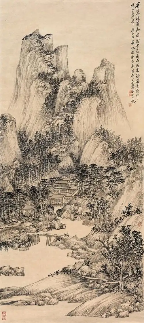 王永顺临五代 荆浩 匡庐图 轴 绢本 水墨 185.8x106.8cm