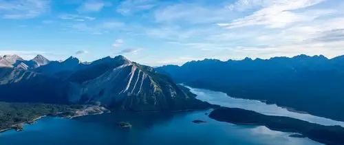 download 2560x1080 sea, lake, island, mountains wallpaper, back