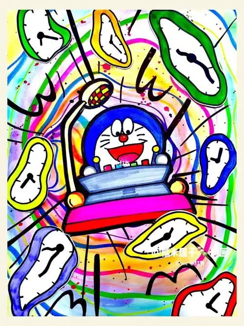 140创意儿童线描哆啦a梦的时光穿梭机