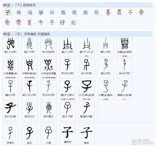 《说文解字》:"子,十一月,阳气动,万物滋,人以为称.象形.".