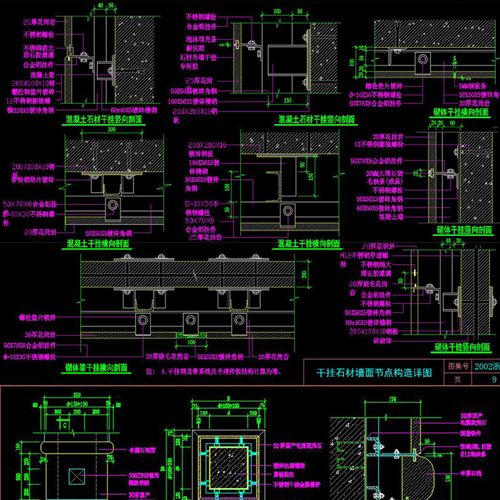 混凝土干挂石材墙面节点构造dwg详图施工图cad大样剖面素材图库