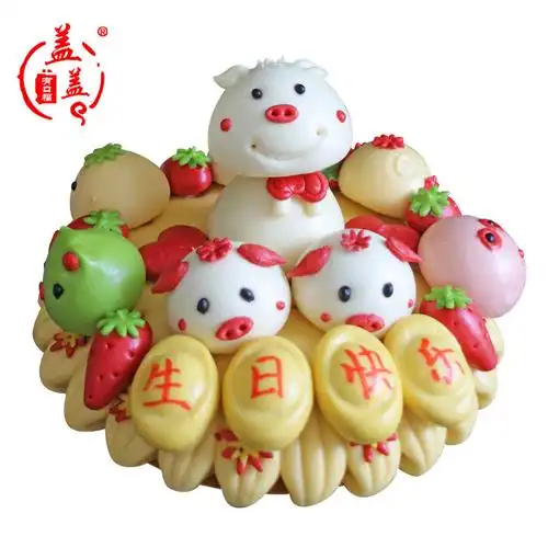 盖盖胶东花饽饽宝宝百岁周岁动物生日蛋糕寿桃花样馒头儿童花馍馍