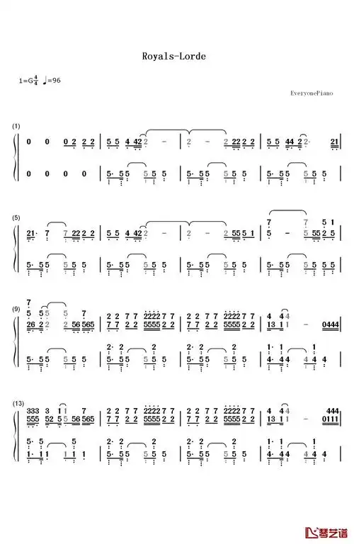 royals中英钢琴简谱歌词ive never seen a diamond in the flesh我