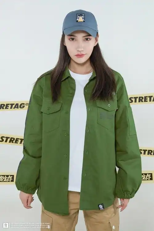 stretag长袖衬衫秋季军绿色工装衬衫美式军事风衬衣