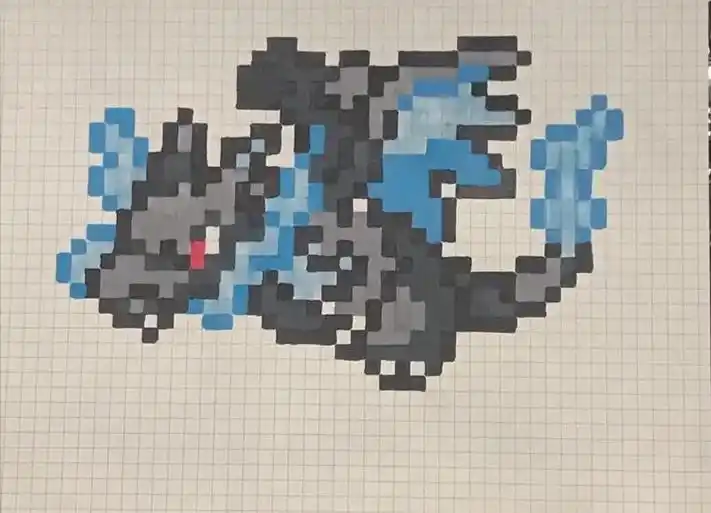 像素画 #日常瞎画 mega超级喷火龙! - 抖音