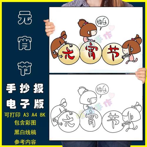 喜迎元宵节简笔画模板电子版小学生欢度元宵节传统习俗绘画简笔画