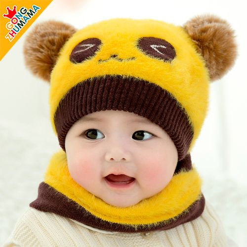 婴儿宝宝01岁加绒绒帽毛绒帽帽子女童男女新生儿帽子