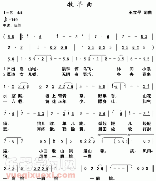 牧羊曲(葫芦丝谱)简谱  王立平 王立平