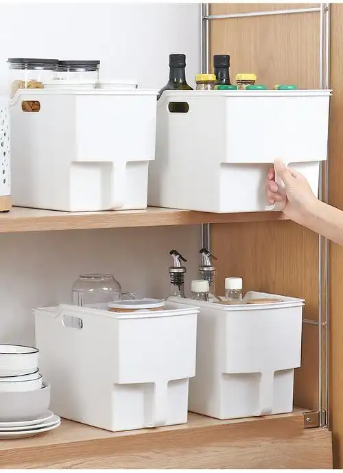 厨房橱柜收纳盒带手柄把手高位储物盒顶柜吊柜高处拉手塑料整理盒