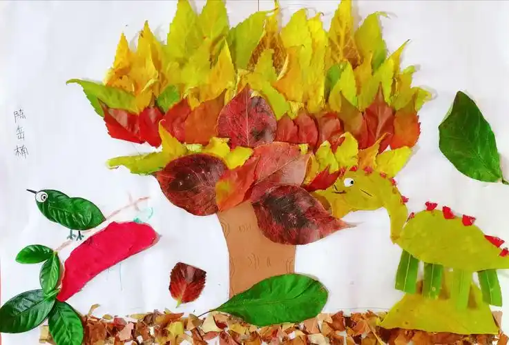 中班亲子手工制作:树叶粘贴画