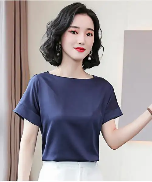 恒源祥同款 2020夏一字肩真丝上衣女短袖桑蚕丝时尚打底t恤小衫洋气薄