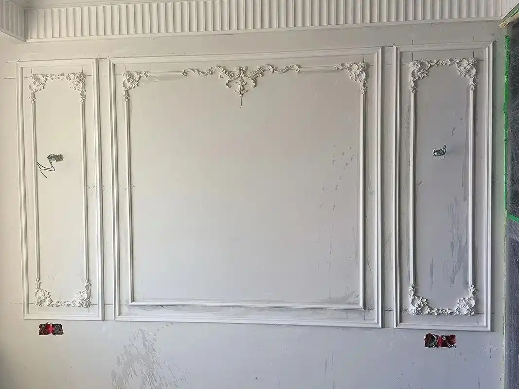 石膏法式背景墙#石膏线安装 #天花顶石膏线效果图