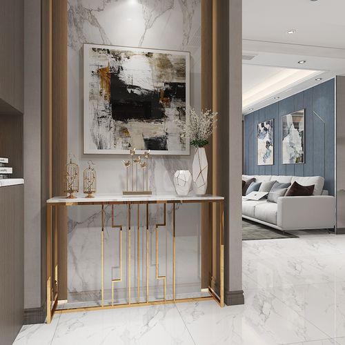 玄关北欧现代不锈钢大理石靠墙走道客厅入户端景台玄关台