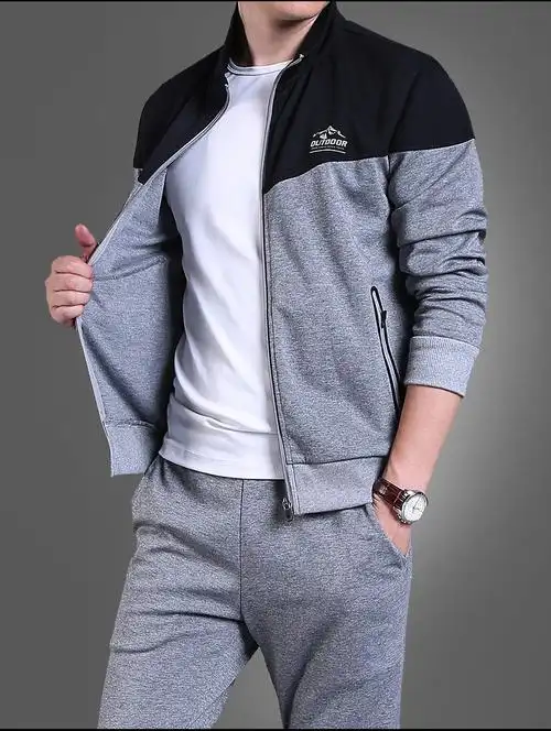 2017年新款潮流男士运动套装 休闲拼色立领男式运动服厂家直销