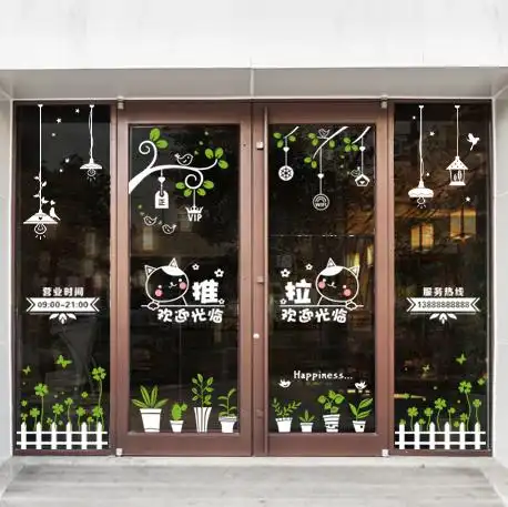 欢迎光临营业时间店铺橱窗装饰玻璃门贴纸推拉贴画墙贴纸自粘防水