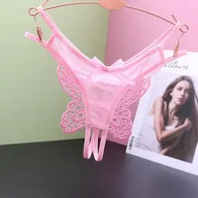 网纱开档漏阴内裤女网红爆款透明无痕镂空大蝴蝶日系情调丁字裤女