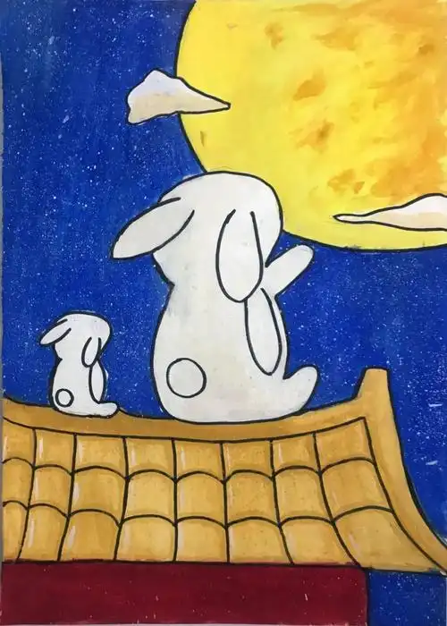 中秋节快乐儿童绘画图片