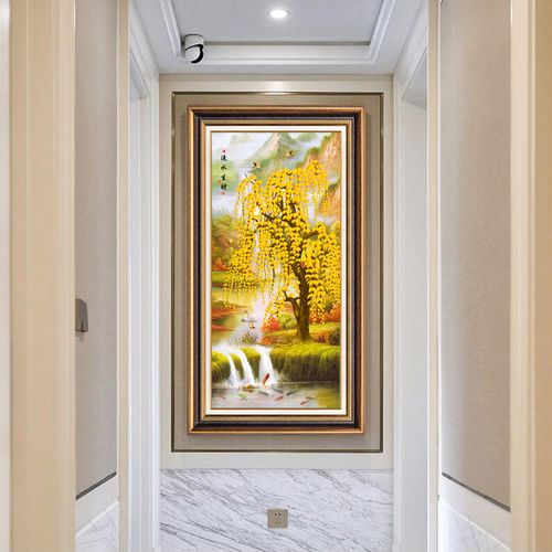 玄关装饰画竖版走廊尽头挂画欧式过道墙壁画美式轻奢包邮入户山水