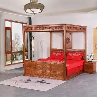 剡龙拔步床实木架子床中式榆木菠萝格明清仿古双人床18米2米老式床八