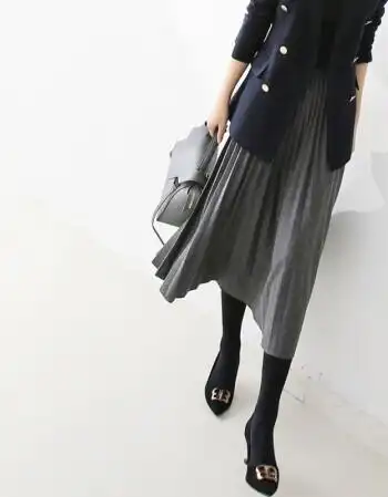 女百褶裙高腰休闲大摆纯色羊毛压褶半裙 灰色 s