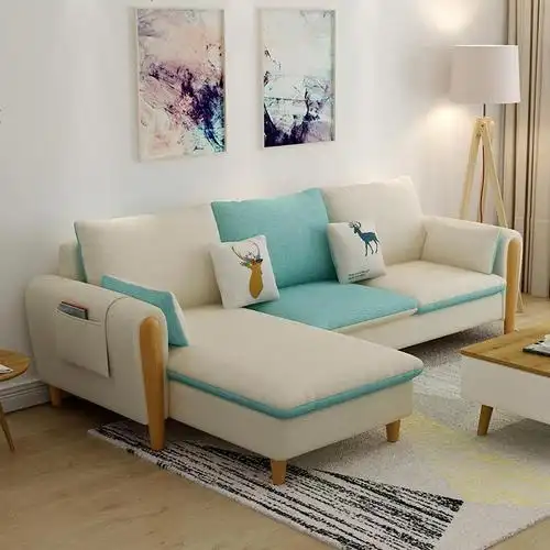 北欧小户型沙发布艺组合现代简约客厅沙发可拆洗三人位转角小沙发视频