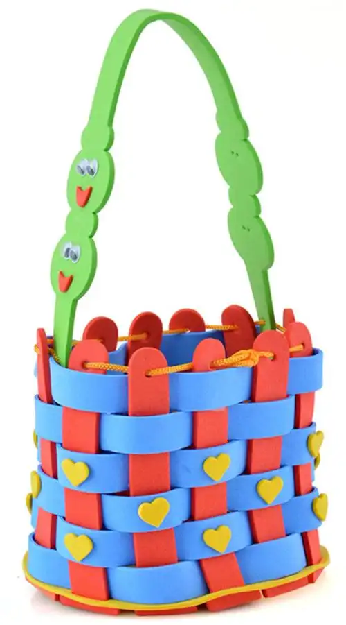 手工儿童diy手工制制作新款eva编织花篮幼儿园手工创意粘贴类