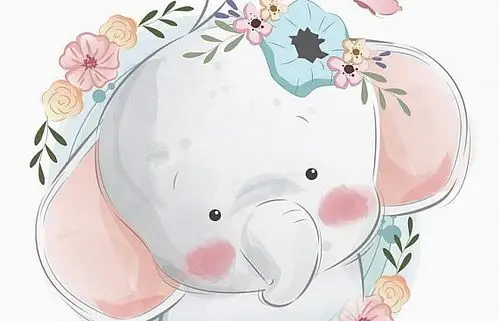 可爱彩色手绘插画风格卡通小象图片免抠素材