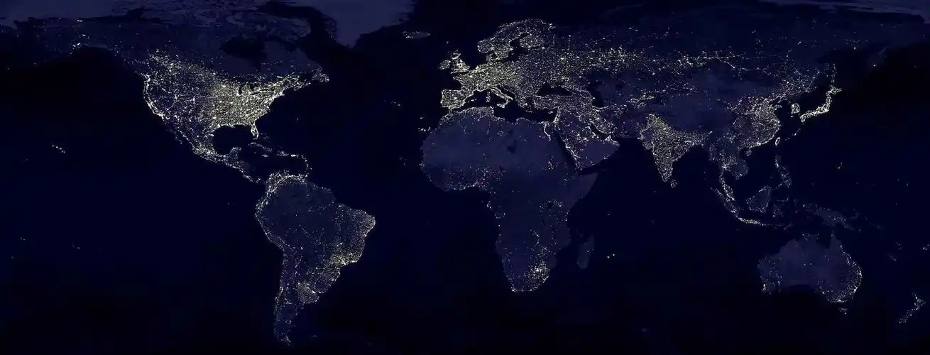 最新版黑夜中的世界地图,世界灯光分布图