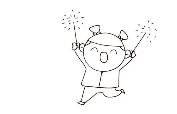 迎新年的小女孩放烟花恭贺新年简笔画怎么画步骤教程