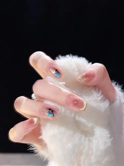 冰透嫩黄色腮红美甲78怦然心动蝴蝶猫眼