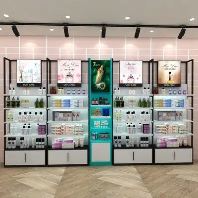 化妆品货架展示柜带灯店铺高端美容院柜子展示柜面膜护肤背柜架柜