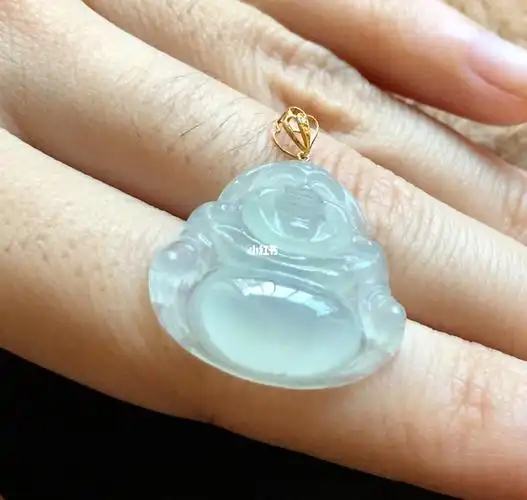 冰种翡翠佛公镶嵌18k金扣头550