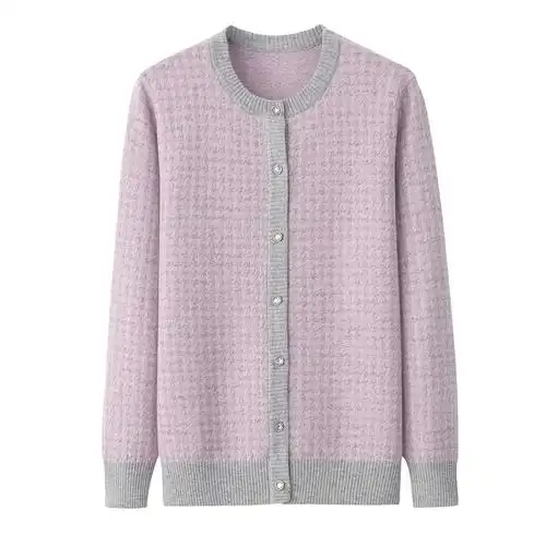 秋冬新款中老年羊绒衫女士对襟圆领加厚针织开衫休闲外套妈妈女装