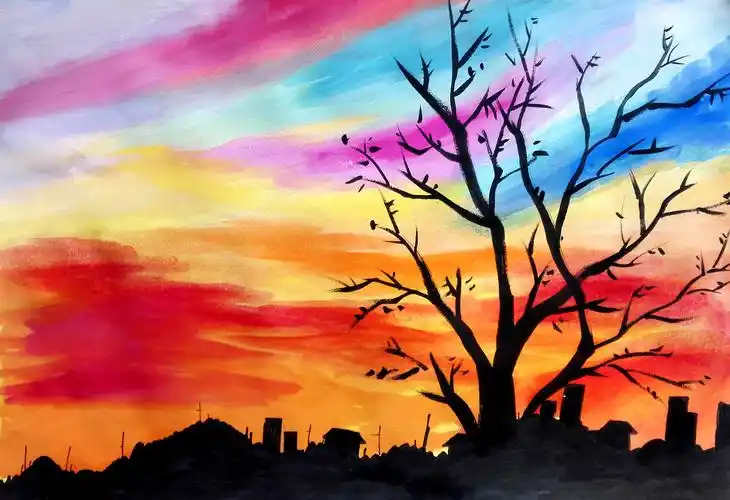 少儿水粉夕阳余晖新桥中心小学六1班唐果