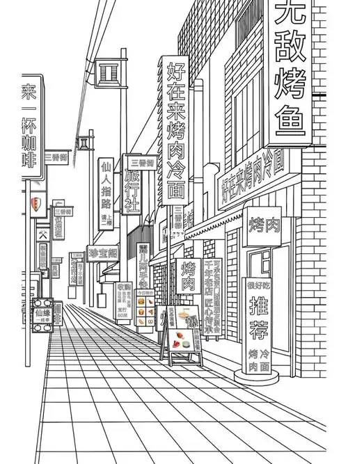 女朋友开始学透视第一次画的街道