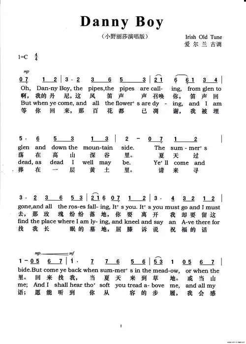 danny boy 小野丽莎演唱版
