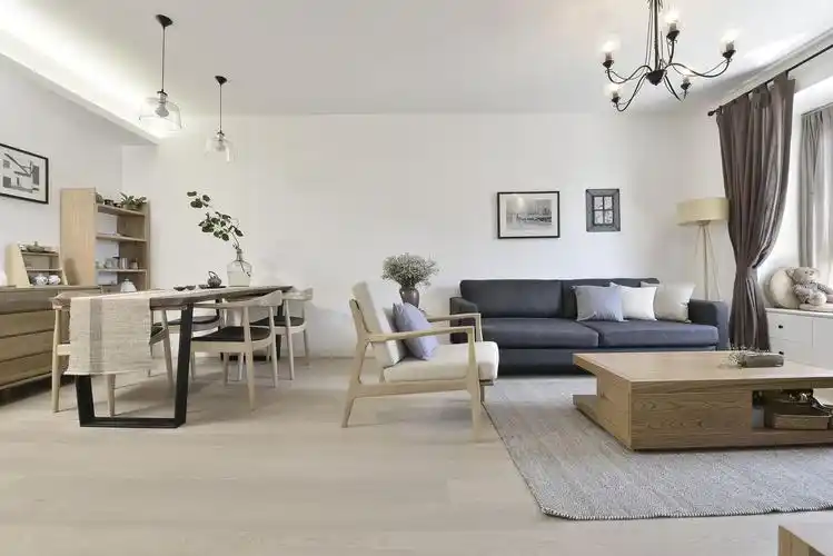 这个别墅的客厅采用的是北欧风格的设计,客厅是非常的宽敞,虽然没有