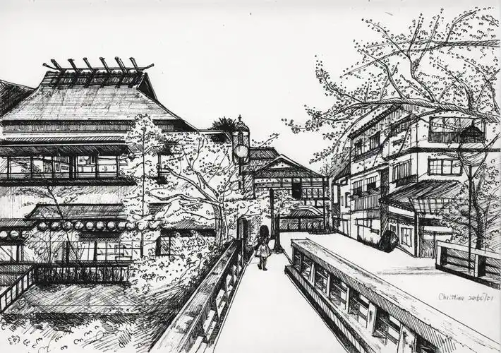 日本美景写生速写作品|纯艺术|绘画|christine_zhu - 原创作品 - 站酷