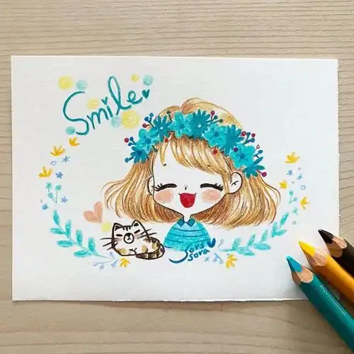 60张萌萌的彩铅小女孩简笔画彩铅画可爱小女孩简单