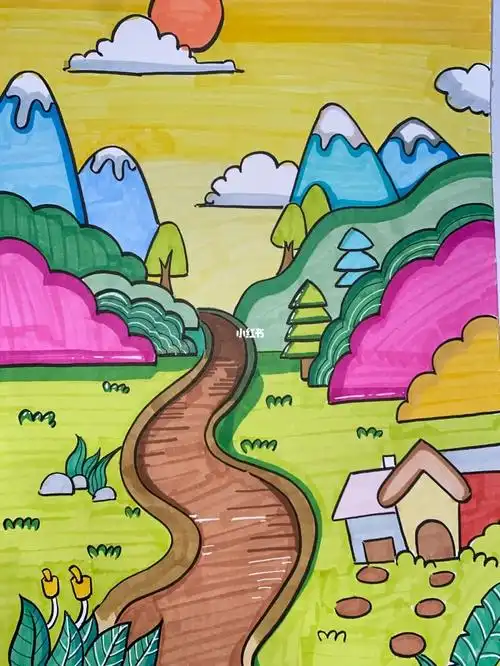 客订儿童画弯弯的小路