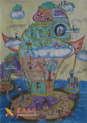 小学生四年级获奖科幻画《绿色城堡》__科幻画_科幻画图片大全_学画画