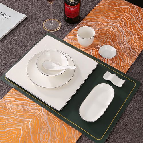 麟酷五星级酒店餐具摆台套装酒店会所餐具陶瓷白金边摆台饭店餐厅银边