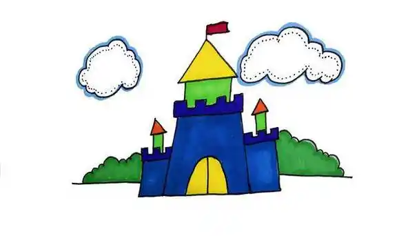 城堡简笔画带颜色迪士尼城堡简笔画带颜色